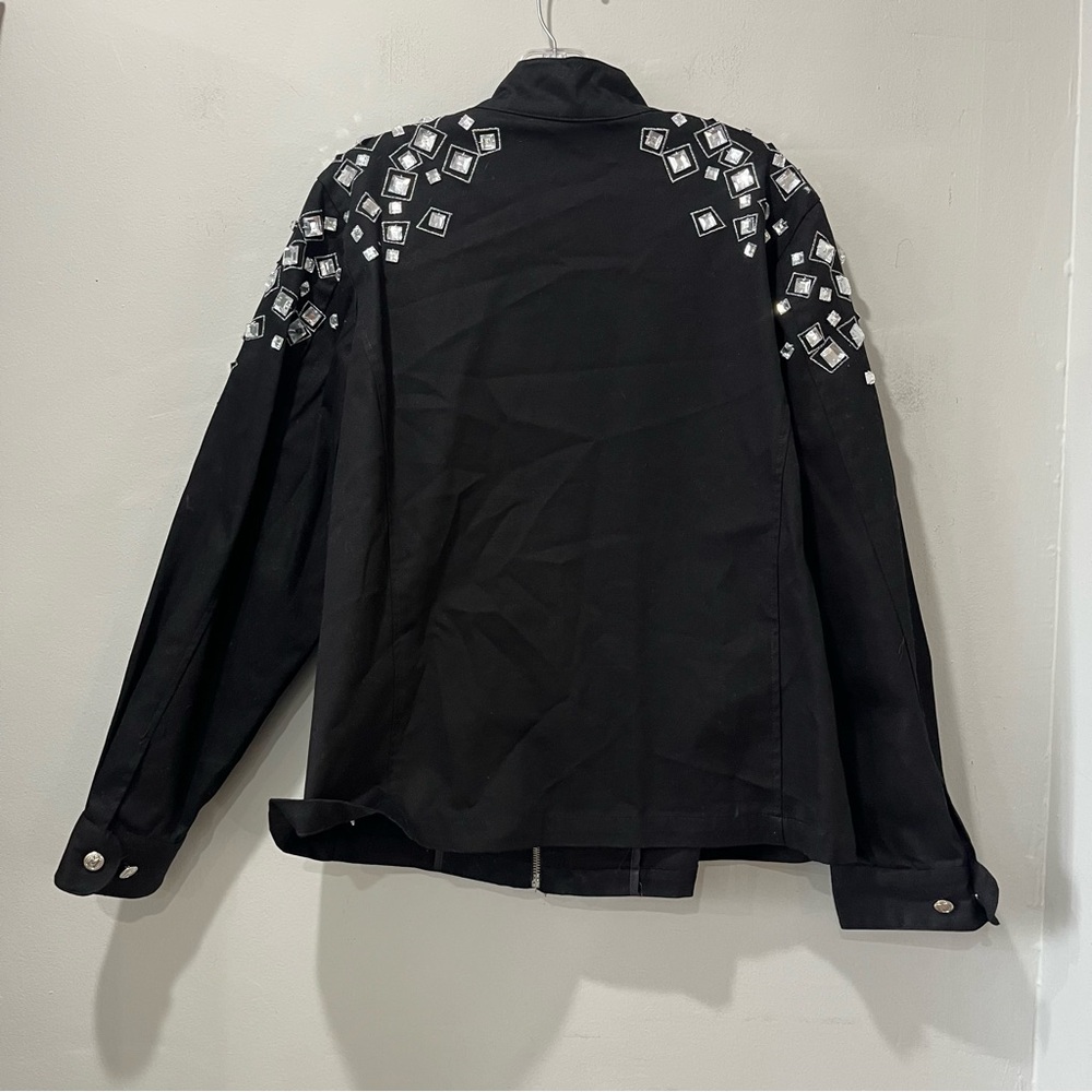 Vintage Bob Mackie Womens Jacket Size Large Black Rhinestones Zip Front Full Zip - Picture 6 of 6
